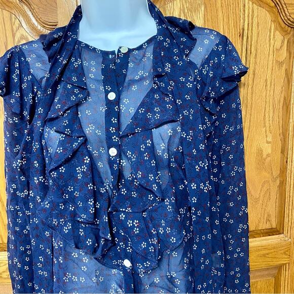 Veronica Beard Finley Silk Ruffle Tie Neck Blouse Dark Blue Floral Women’s Sz 0 - Picture 12 of 16